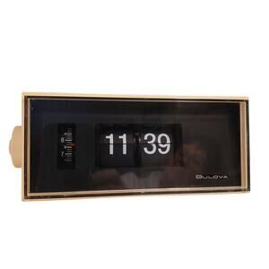 Bulova Flip Alarm Clock Beige Black Plastic Model# B5410 READ